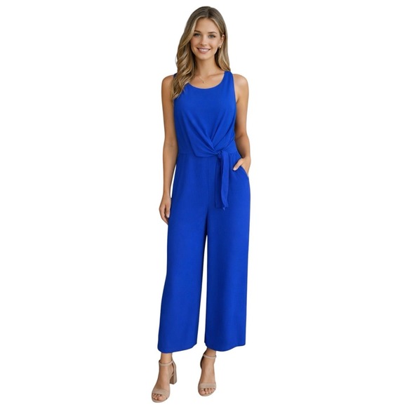 Lulus Pants - Lulu's‎ Faux Wrap Jumpsuit Size Large Blue Wide Leg Party Special Event Wedding